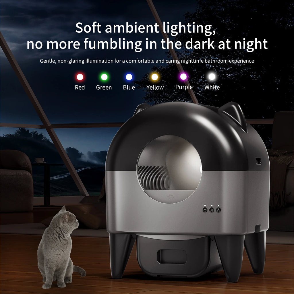 OMCPET Self Cleaning Cat Litter Box, Automatic Smart Litter Box for Multiple Cats with 10 Safety Sensor Radars, 110L Electric Cat Box with App-Control, Odor Control, Quiet Operation, Black